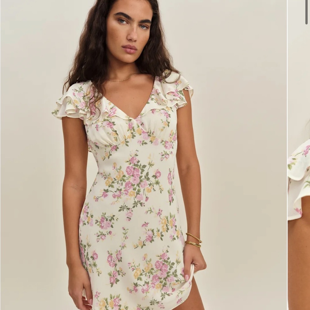 Reformation Cream Floral Dress